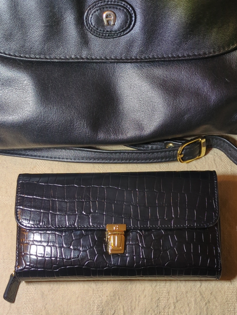 Etienne Aigner Leather Crossbody Bag w/ Black Aigner Croc-Embossed Wallet $110 - Picture 7 of 11